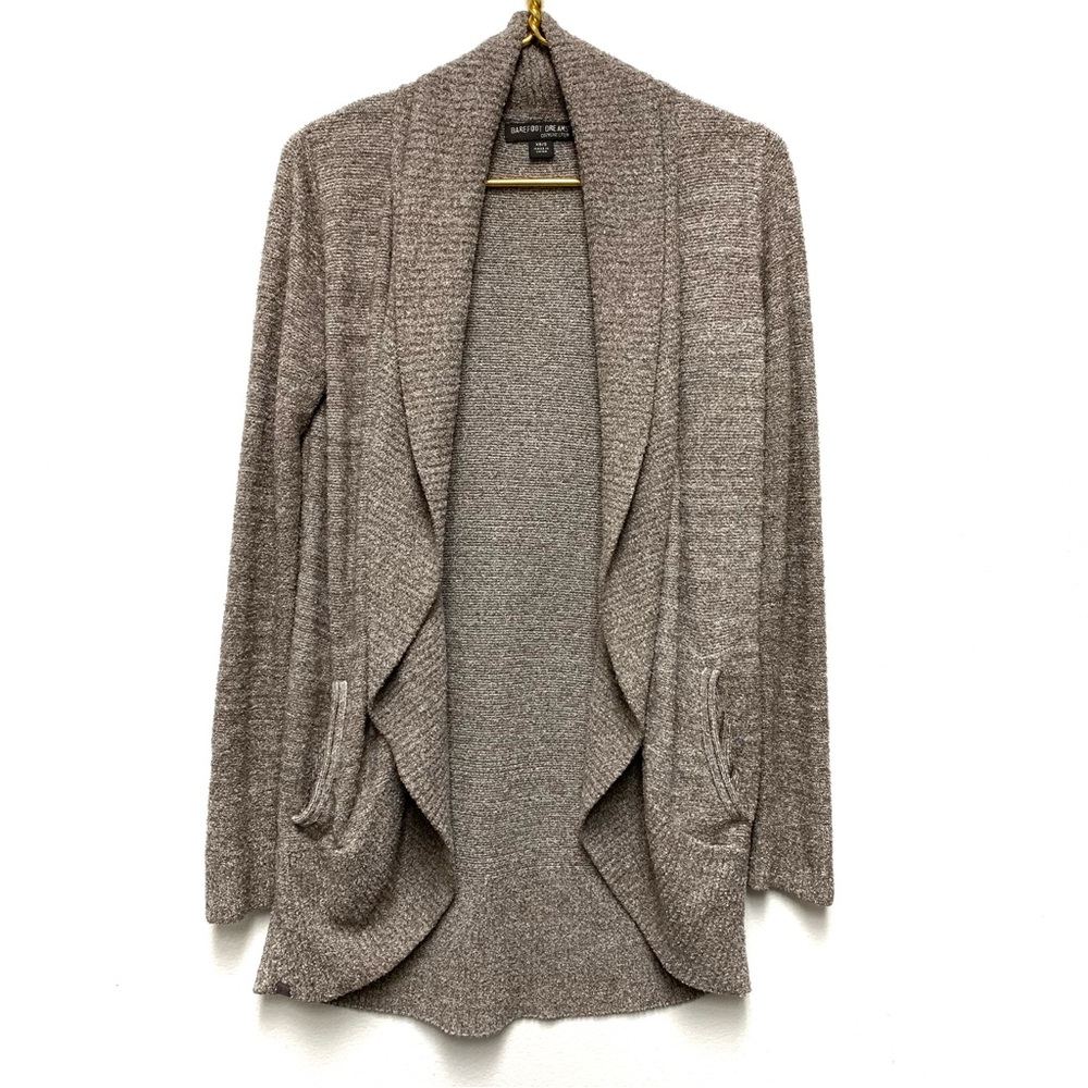 Barefoot Dreams CozyChic Lite Circle Cardigan Cocoa Pearl Heather XS-S Pockets‎